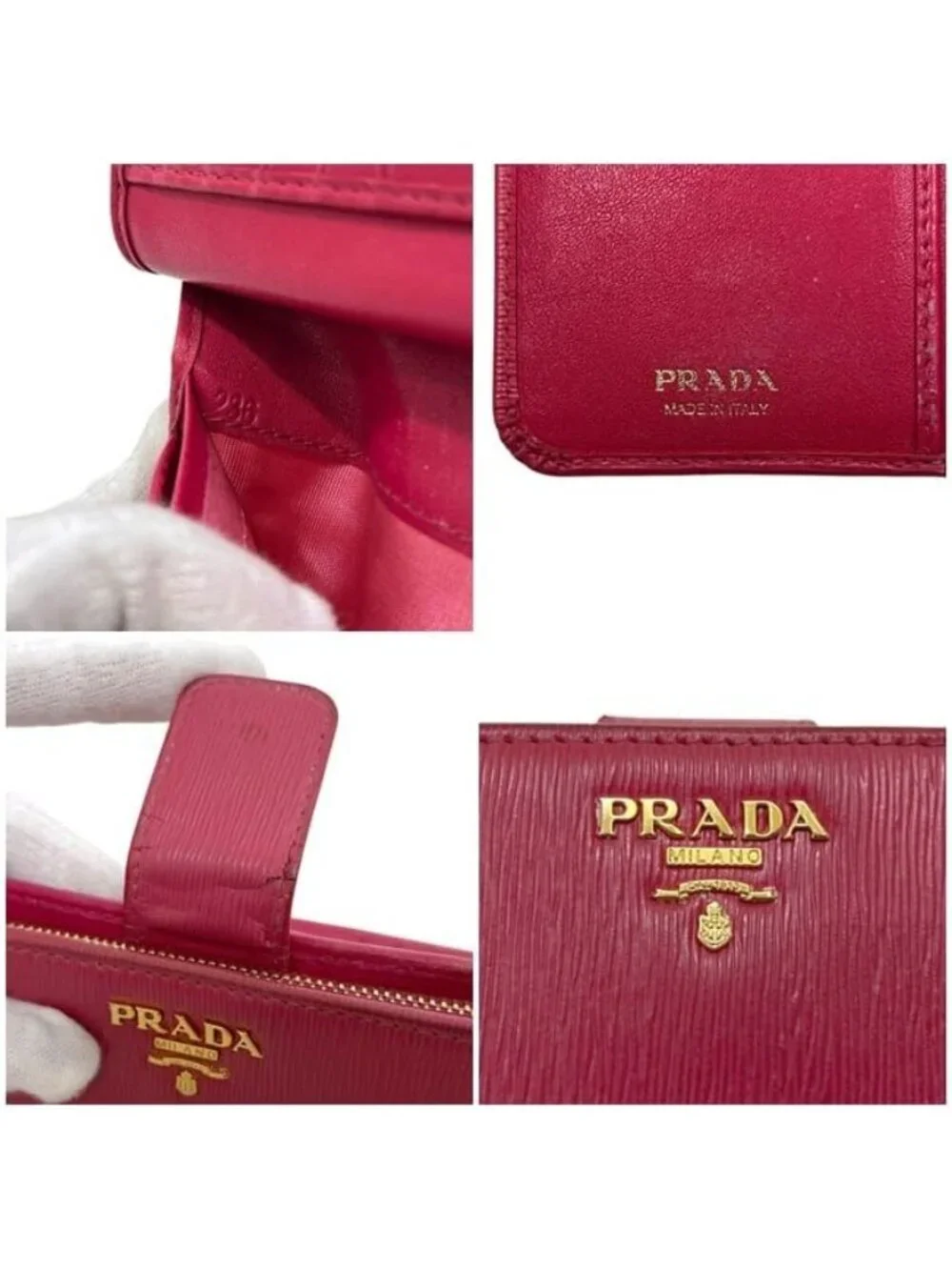 Prada Bifold Wallet Pink Peonia Folding Leather - Picture 6 of 10